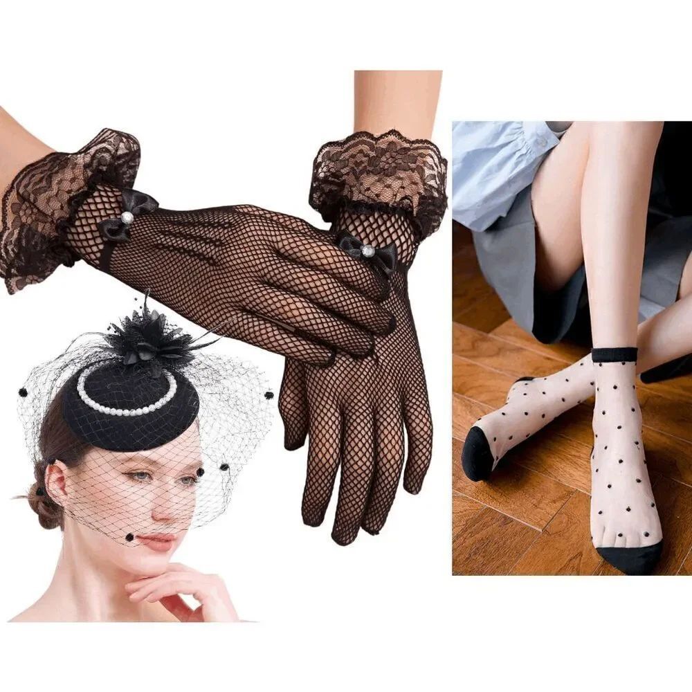 🖤 3PCS Pinup Retro Vintage Classy 1950s Halloween Black Accessories Set NEW